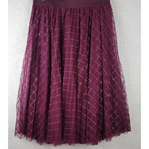 3X Midi Knit Skirt Whimsical Fairycore Burgundy Tulle Overlay Eveningwear Party